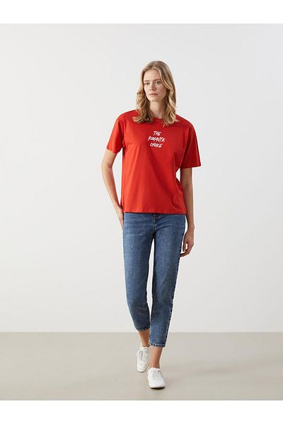 LC Waikiki Tricou oversize pentru damă cu imprimeu cu decolteu rotund LCW Vision