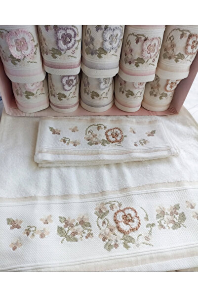 Fiesta Home Fiesta Analı Kızlı Havlu 3D Defne Krem Bambu 50X90 (6 Adet) 30X50...