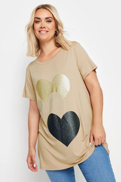 Stil Diva Marime Plus - Tricou cu decolteu și imprimeu cu sclipici 302277