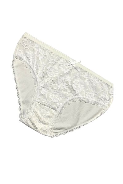 Gizli Butik Ecru βαμβακερό εσώρουχο μπικίνι - γυναικείο μπροστινό σχέδιο δαντέλας