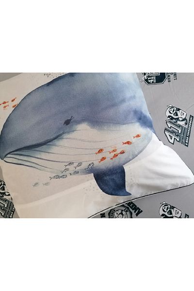 Taç 65X65 Cm. 100% Cotton Ranforce - Crown Whale Throw Pillow Cover