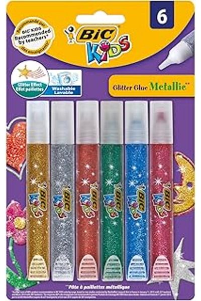 robotrend Kids Metallic Glitter Adhesive 6-Piece Blister, Water-Based Glitter Adhesive, Easily to Most Fabrics
