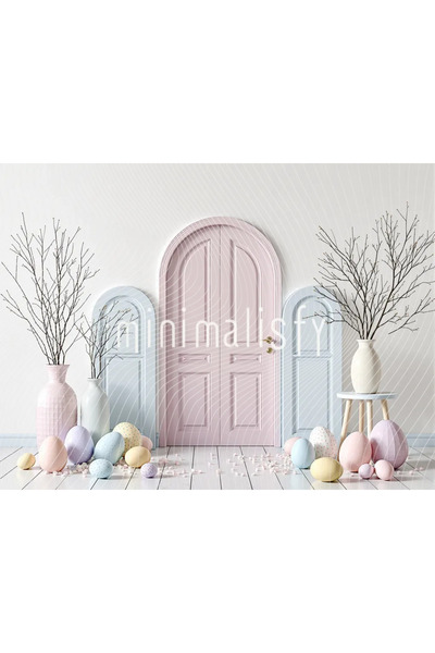 Minimalisfy Pastel Renkli Yumurtalar ve Zarif Vazo ile Dolu, 200x150cm Arka P...