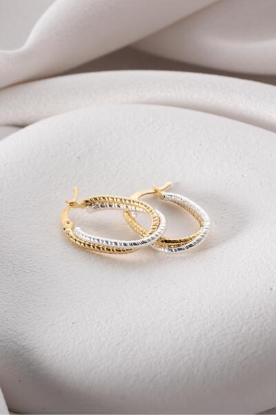 Nereze 925 Ayar Gümüş Çift Renk U Model Burma Halka Küpe