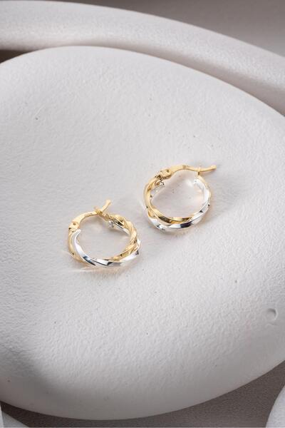 Nereze 925 Ayar Gümüş Çift Renk Burgu Şarnel Küpe