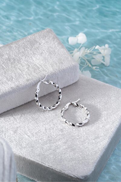 Nereze 925 Ayar Gümüş Rodyum Kaplama 22 mm Burgu Halka Küpe