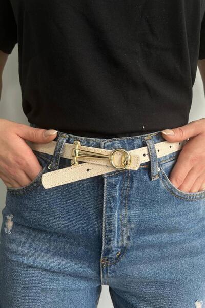 vos versa Long Design Gold Buckle Tan Thin Women's Belt Vosdk 0214101