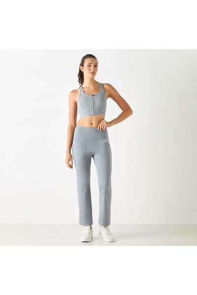 Adot Solid Racerback Sports Bra with Cutout Detail and Zip Closure