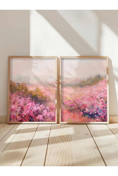 STARYUNA Σετ 2 επιτραπέζια ζωγραφική με ξύλινο πλαίσιο εφέ ελαιογραφίας ροζ λ...