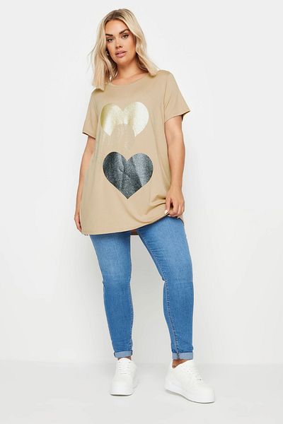 Stil Diva Marime Plus - Tricou cu decolteu și imprimeu cu sclipici 302277