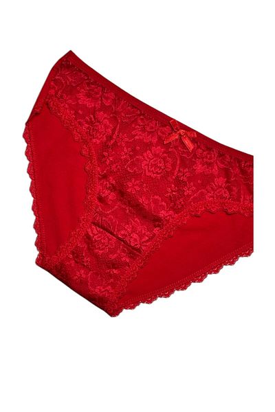 Gizli Butik Chiloți bikini din bumbac roșu - dantelă în față