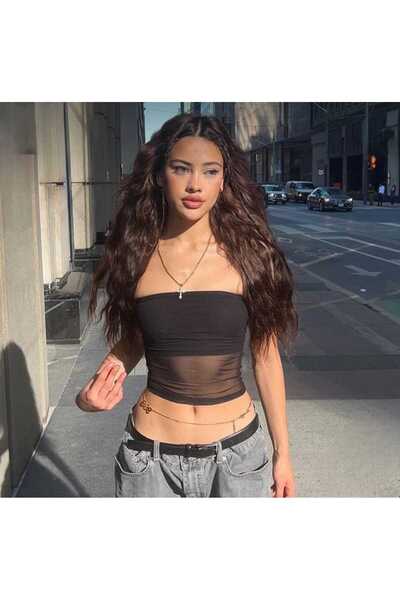 morche γυναικεία στράπλες τούλι μπουστάκι crop μπλούζα