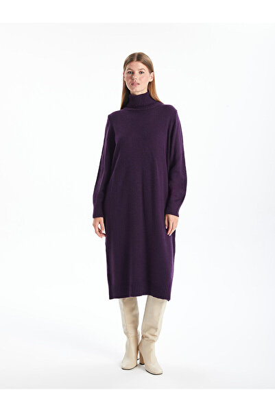 LC Waikiki Rochie de damă supradimensionată din tricotaj - cu gât țesut, cu mânecă lungă solidă