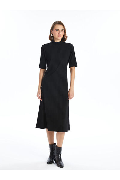 LC Waikiki Damenkleid mit Stehkragen, einfarbig, kurzärmelig