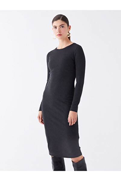 LC Waikiki Gerades, langärmliges Damenkleid mit Rundhalsausschnitt