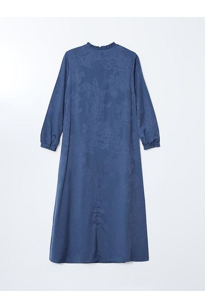 LC Waikiki Γυναικείο φλοράλ φόρεμα LCW Grace Indigo Ruffle Stand Collar