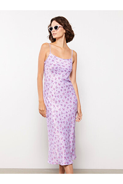 LC Waikiki Rochie de damă din satin cu curea florală cu guler pătrat