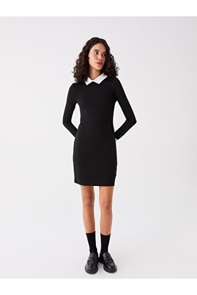 LC Waikiki Hemdkragen, einfarbig, langärmelig, Damenkleid