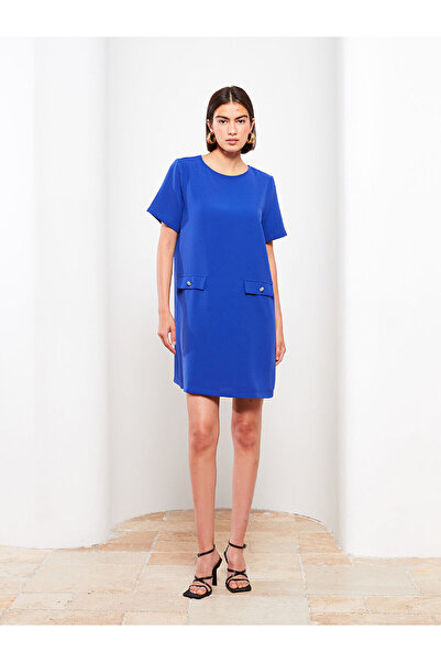 LC Waikiki Μπλε φόρεμα με κοντό μανίκι με λαιμόκοψη