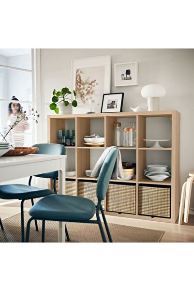 IKEA KALLAX, açık raf ünitesi, ağartılmış meşe görünümlü, 112x147 cm