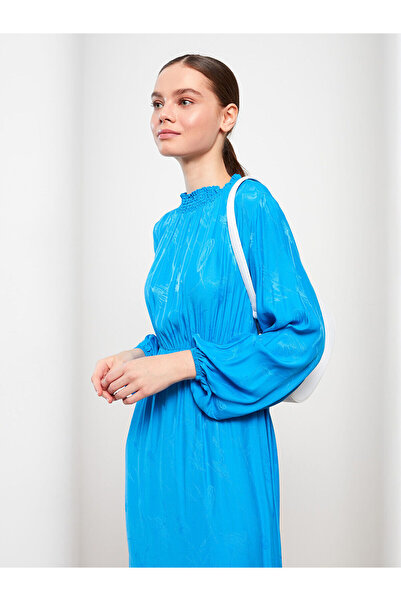 LC Waikiki Guler Stand Din Imbracaminte Cu Motiv Maneca Lunga Viscoza Rochie Femei Lungime 135 Cm