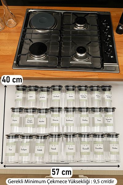 color house Spice Bowl Borosilicate (Glass) Steel Lid 300ml 24 Jars 6 Plexi Stand with Stoppers