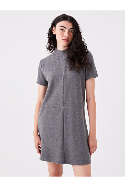 LC Waikiki Gray Crew Neck Plain Short Sleeve Women Bodycon Dress