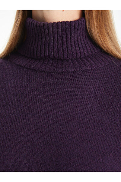 LC Waikiki Rochie de damă supradimensionată din tricotaj - cu gât țesut, cu mânecă lungă solidă