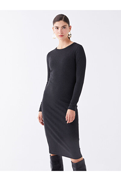 LC Waikiki Gerades, langärmliges Damenkleid mit Rundhalsausschnitt