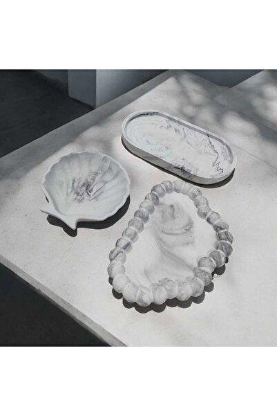 Aydinçhome Gri Desenli  Premium Bubble Tabak Sunum Tepsi Istiridye Set Takılık Süslük Vazo %100 Doğal Taş Tozu