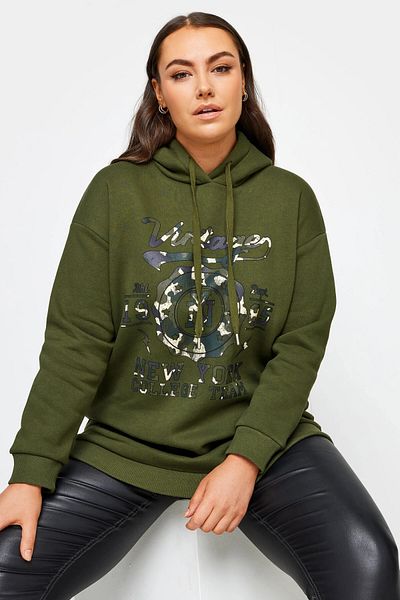 Stil Diva Large Size Long Sleeve Hooded Front Text Printed Sweatshirt302834