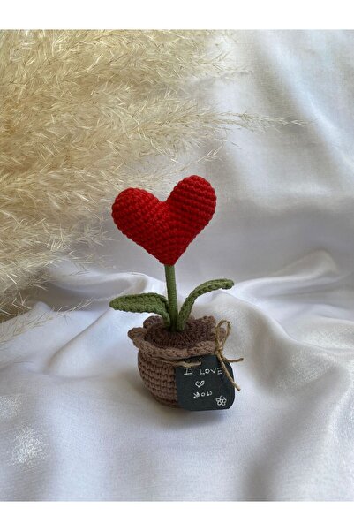 NK GURUMİ Amigurumi Örgü Minik Kalp Saksı (13 cm )