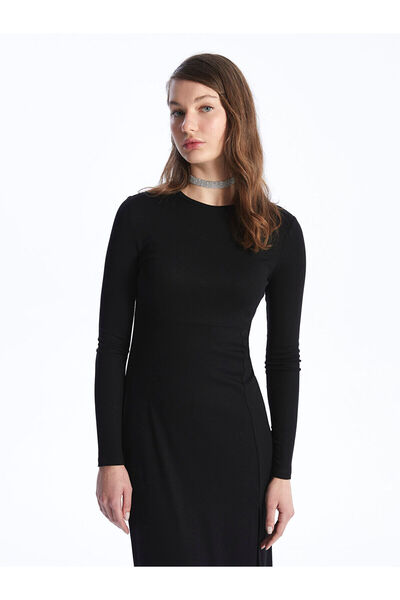 LC Waikiki Dámské šaty – výstřih, pevné, s dlouhým rukávem