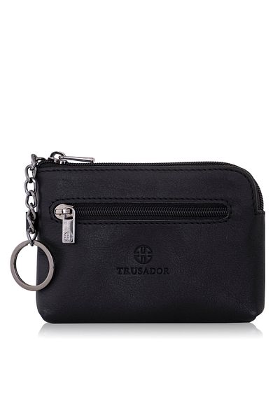 Trusador Milano Unisex Μαύρο με φερμουάρ Mini Size Γυναικείο Ανδρικό Πορτοφόλι με μπρελόκ