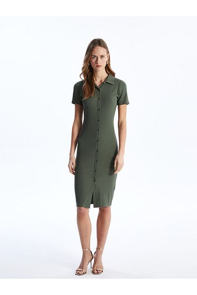 LC Waikiki Polo Neck Plain Short Sleeve Women's Bodycon Dress