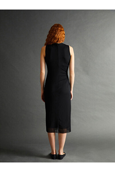 LC Waikiki Black Mock Neck Crepe Dress