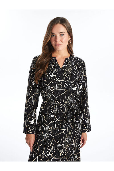 LC Waikiki Black Collar Patterned Dress