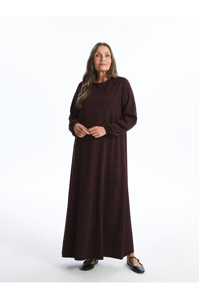 LC Waikiki Дамска рокля Lcw Grace Jacquard с кръгло деколте и принт