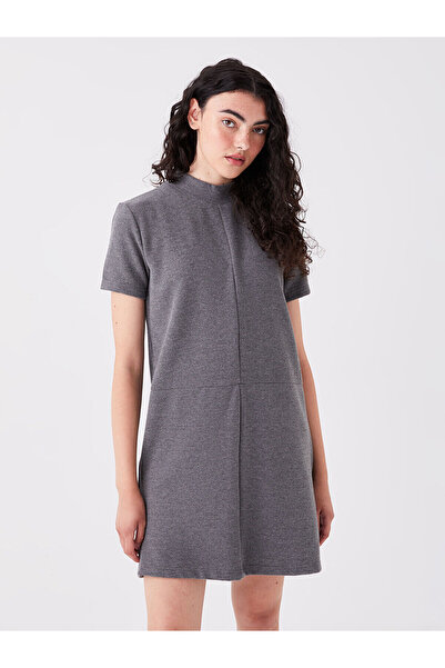 LC Waikiki Gray Crew Neck Plain Short Sleeve Women Bodycon Dress