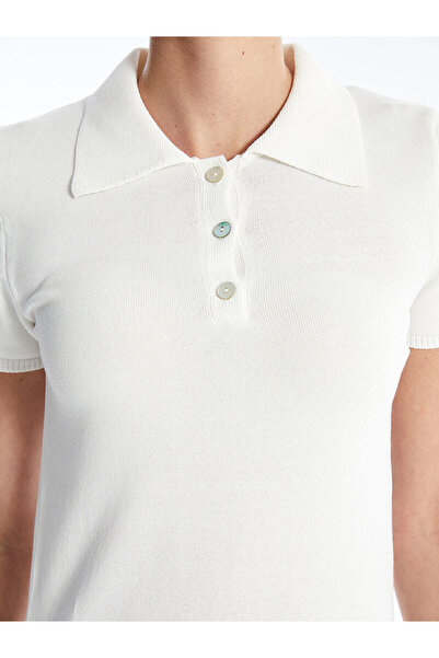 LC Waikiki Ecru Polo Neck Plain Short Sleeve Knit Dress