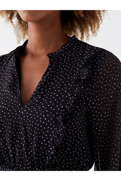 LC Waikiki Xside New Black Leak Collar Puntíkované dámské šaty s dlouhým rukávem