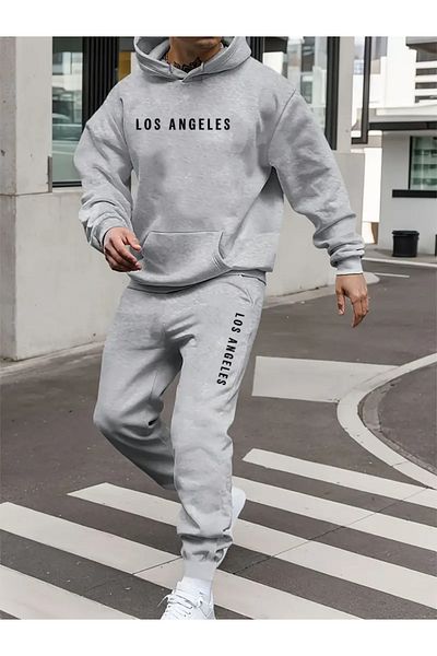 Elfa Tekstil Сив анцуг с качулка и долнище с щампа Los Angeles