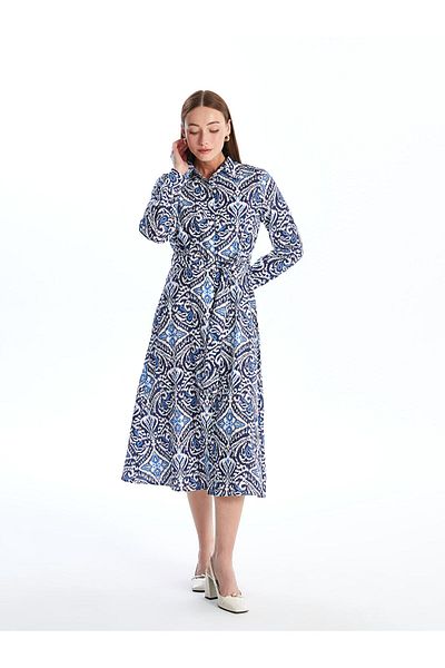 LC Waikiki Patterned Long Sleeve Women's Shirt Dress