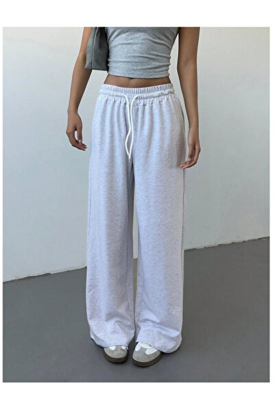 CAONNES Kadın Gri Baggy Büyük Beden Bol Kesim Esnek Rahat Kumaş Eşofman Altı Pantolon Altı Tessettür kjn5