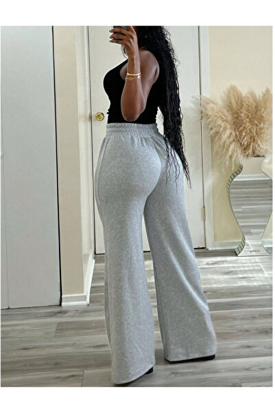 CAONNES Kadın Gri Baggy Büyük Beden  Bol Kesim Esnek Rahat Kumaş Eşofman Altı Pantolon Altı Tessettür 622