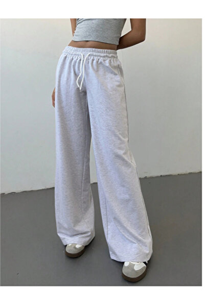 CAONNES Kadın Gri Baggy Büyük Beden Bol Kesim Esnek Rahat Kumaş Eşofman Altı Pantolon Altı Tessettür kjn5