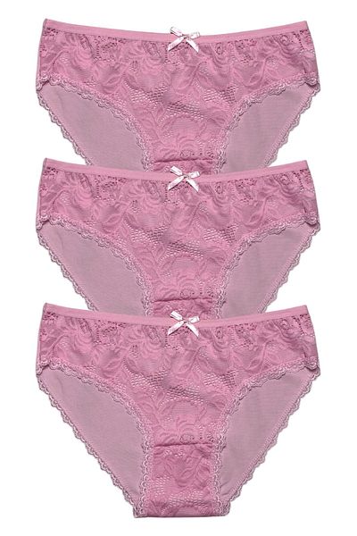 Gizli Butik Pink Set of 3 Women's Lace Cotton Bikini Panties