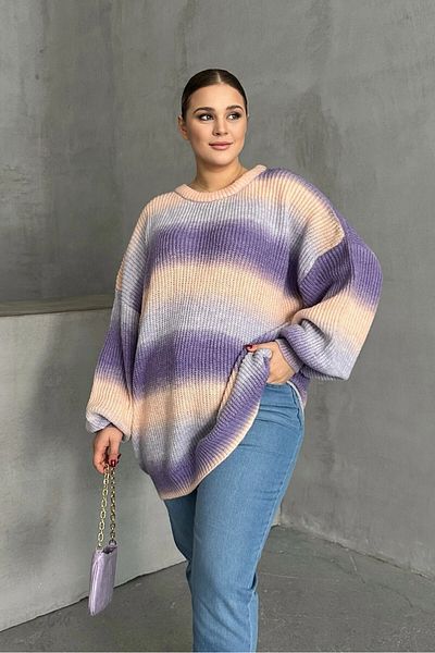 Stil Diva Plus Size Long Sleeve Crew Neck Color Block Knitwear Sweater Dg-06