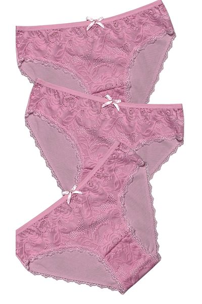 Gizli Butik Pink Set of 3 Women's Lace Cotton Bikini Panties