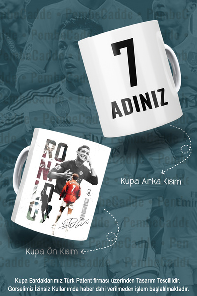 PembeCadde Porselen Cristiano Ronaldo Kişiye Özel isim ve numaralı Kupa Kahve...